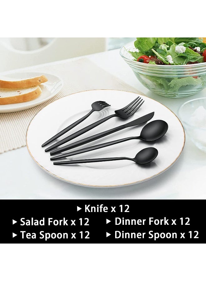 EWFEN 60-Piece 12 Setting Black Silverware, Food-Grade Stainless Steel Flatware Cutlery Set for Home, Office, Restaurant, Hotel - Image 5